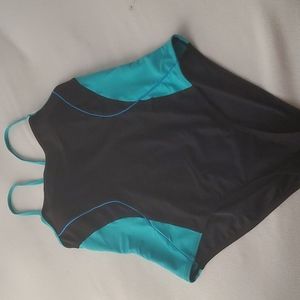 Bathing Suit Black/Aqua with Blue  Stripe Padded